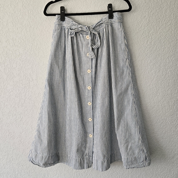Madewell 10 Palisade Button Front Midi Skirt Blue Stripe - Picture 1 of 6